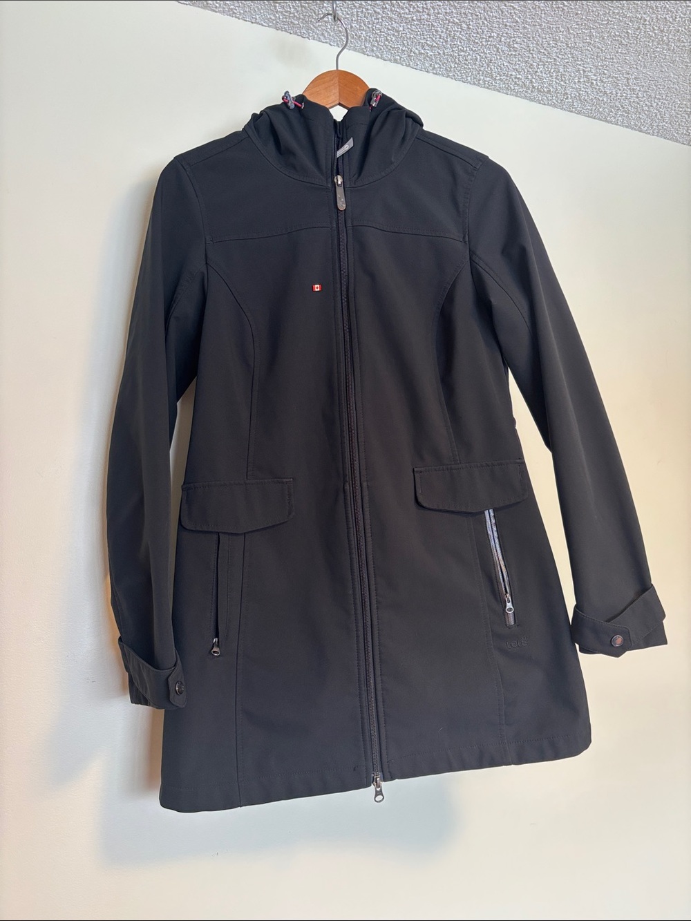 Lole Women's Hooded Long Rain Coat in Black Size M